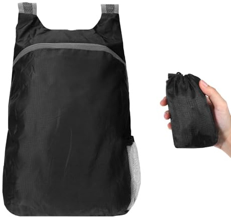 Jaarssho Faltbarer Rucksack Ultraleicht,Foldable Backpack,Kleiner Rucksack,Tagesrucksack Herren mit Aufbewahrungstasche,Nach dem Zusammenklappen 12 cm x 7 cm,für Campen,Reisen,Radfahren (Schwarz)