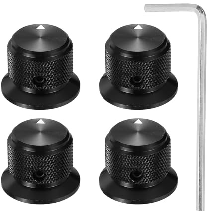 QUARKZMAN 4 Stück Aluminium Potentiometer Knöpfe Rändel schwarz | 4mm x 25mm x 19mm, Universelle Lautstärke Tonregler Knöpfe, Mit Schraubenschlüssel, Für Gitarre Bass