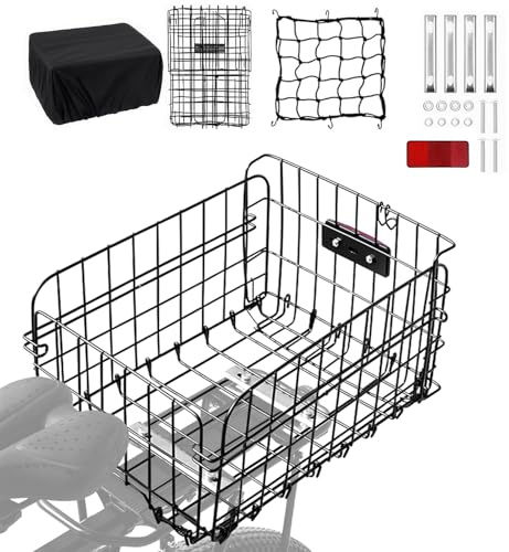 LIBRNTY Canasta Trasera para Bicicleta,Cesta Trasera con Red De Carga Y Un Forro Grueso, Extraíble Cesta De Bicicleta Trasera para (Negro B002)