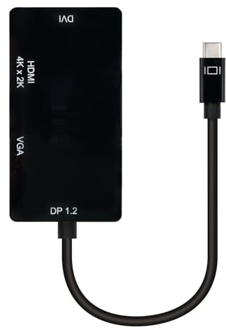 Convertisseur USB-C vers VGA, DVI et HDMI 4K, 3 Ports, câble de 10 cm, Compatible avec Les appareils USB-C.