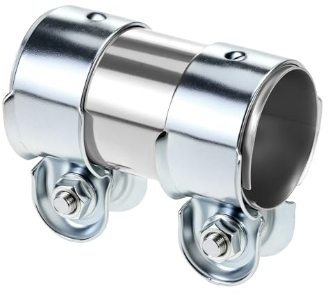 QWORK® Abrazadera escape acero inoxidable, Ø45 mm x 90 mm abrazadera doble para tubo de escape, para sistemas de escape y proyectos de bricolaje