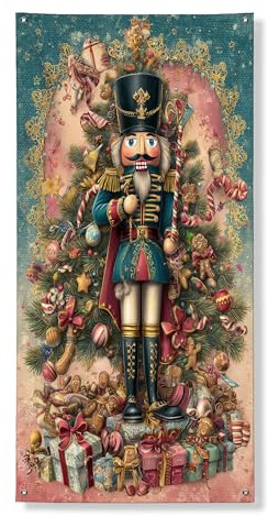 Bannière décorative de porte Casse-noisette, scène de personnage de vacances vintage, décoration de porte d'entrée, fournitures de Noël intérieures et extérieures, 91,4 x 183 cm