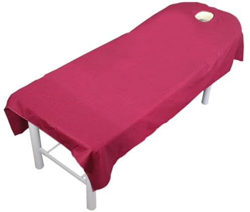 Surwin Drap pour Table de Massage avec Trou, Housse Table de Soin Esthetique Doux Lavable Drap Housse de Protection en Éponge pour Lit de Massage pour Esthetique, SPA (CM10 Rot,115x190cm)
