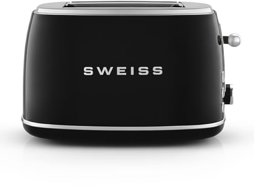 SWEISS Tostapane vintage GRS9, 2 fessure, 6 livelli di potenza, funzione scongelamento, tostatura rapida e uniforme, facile da pulire, cassetto raccogli briciole, 850 W, nero