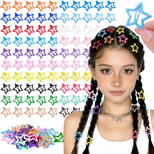 VelvetGlow 100 Pcs Bunte Haarspangen, 3 Cm GroßE Y2k Accessoires Stern-Haarspangen, Rutschfeste Kleine Bunte Stern Haarspangen FüR MäDchen Und Frauen, Cooles Modeschmuck-Set