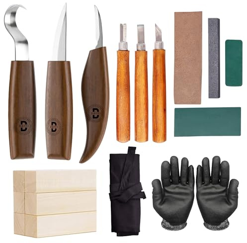 Daffi Woodworking Tools Set 20PCS Wood Whittling Kit for DIY Lovers Beginners, Including Basswood Blocks,Storage Bag (18 pc)