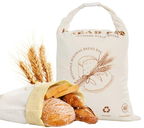 STOROGI Beeswax Bread Bag, 2 Pack Sourdough Bread Bags for Homemade Bread, 17x13 Inches Bees Wax Wraps Reusable With Freshness Lock Zipper, Keep Bread Fresh for Longer（Caramel loaf-2 Pack）