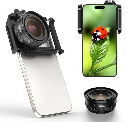 APEXEL Obiettivo Macro per Cellulari ZM100 Ultra Nitido e Migliorato, Apertura F1.05, Ingrandimento Massimo 20X, Lente Macro per Smartphone Adatto Alla Maggior Parte dei Telefoni Cellulari