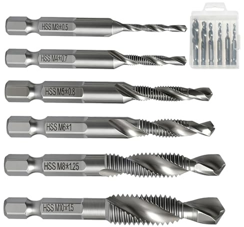 6 Stück Gewindebohrer & Gewindeschneider Set M3 M4 M5 M6 M8 M10, Kombigewindebohrer mit Sechskant + Bohr-und-Gewindefunktion, für Metall, Holz, Kunststoff