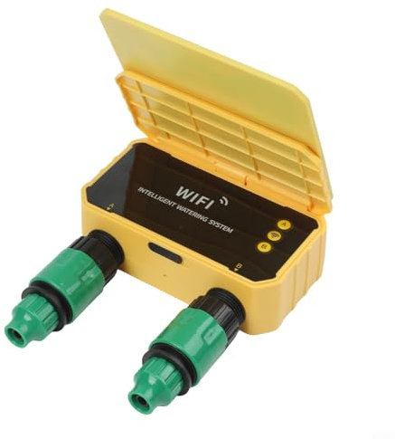 Temporizador solar de riego para aplicación SMARTLIFE programación, sensor de lluvia, ahorro de agua, programable, para uso en exteriores, energía solar o USB, rotación de 360° (2 tomas)