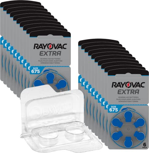 Rayovac Extra Advanced 675 Lot de 30 piles auditives PR44 bleues 24600 + boîte de rangement pour 2 piles auditives (10, 13, 312, 675), boîte de rangement pour 2 piles boutons jusqu'à 12 mm x 6 mm (Ø x