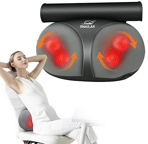 Snailax Shiatsu Massagekissen mit Wärme, Nackenmassagegerät mit 4D-Rotierenden Massageköpfen für Zuhause/Büro, Massagegerät für Nacken Schulter Rücken, Geschenke für Männer/Frauen