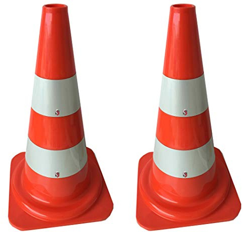 2 Stück UvV Pylonen Leitkegel Warnleitkegel 50 cm Verkehrsleitkegel orange mit 2 RA1 reflektierenden Streifen, stapelbar