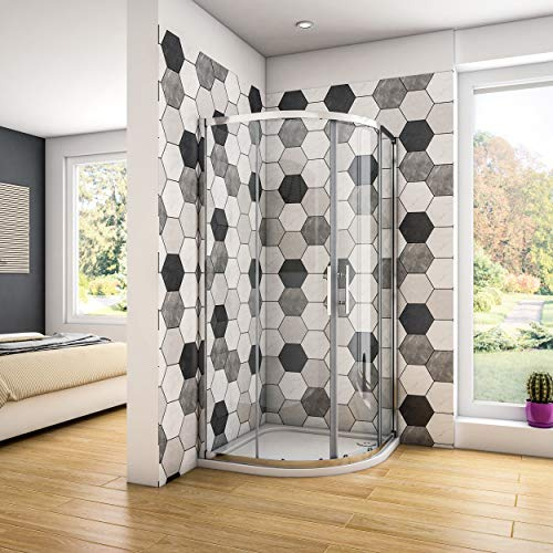 Box Doccia Semicircolare alto 195 cm Porta Apertura Vetro 6mm 80x80 cm | Trasparente Anticalcare, Temperato, Vetro, Profilo Cromo, Scorrevole