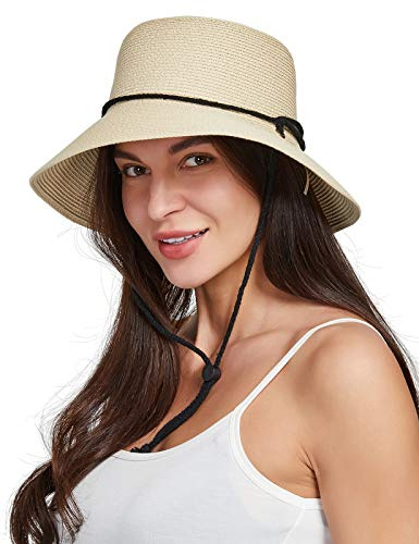 Gisdanchz Sombrero Paja Mujer Sombreros Playa Sombrero de Sol Pamela UPF50 UV Verano Plegable Sombreros de Paja Mujer con Visera ala Ancha Protección UV para Viaje, Beige