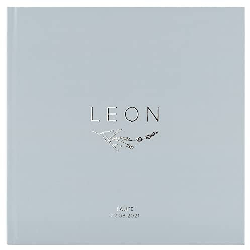 KIDDO Gästebuch zur Taufe, PERSONALISIERT, mit Veredelung in Gold, Silber oder Roségold, Taufbuch, Babyparty, Erinnerungsalbum, Fotoalbum Geschenk zum Ausfüllen - Hardcover, 21x21 cm