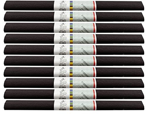 PARTY DISCOUNT wasserfestes Krepppapier | 250x50 cm | Feinkrepp Maibaum Dekoration Farbecht (Schwarz, 10 Rollen)