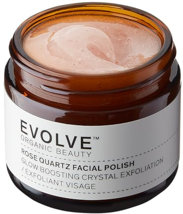 Evolve Organic Beauty Rose Quartz Facial Polish - with Rosehip Oil, Hibiscus extract & Quartz - Organic Exfoliating Face Scrub Suitable for All Skin Types (60ml)