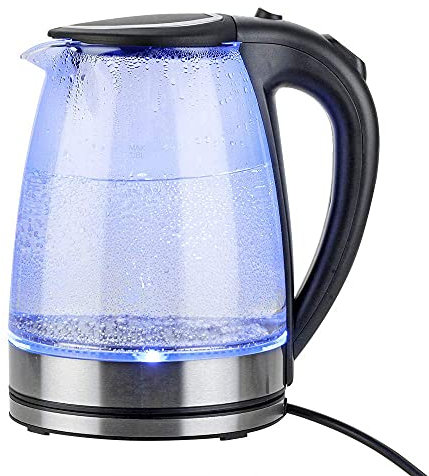 HODAGES Hervidor eléctrico 1.8L 220V 2200W Hervidor de té eléctrico de Vidrio (sin BPA) Inalámbrico con luz LED Azul, Hervidor de Agua eléctrico portátil con Apagado automático y protección para Her
