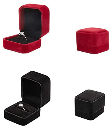 2 Stücke Velvet Ringbox, Engagement Ringschatulle, Damen Geschenkbox Ringbox, Samt Ring Schachtel, Samt Schmuck Etui, Geschenkbox Schmuckkästen für Ringe, Ohrringe Armbänder (Schwarz&Rot)