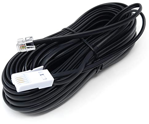 DRUT BT to RJ11 4 Wire (431A) Male to Male Telephone Cable, 15m Black | 50ft, UK, Modem Lead