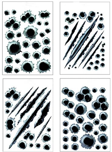 4 Sheets Car Stickers - Bullet Holes, UV & Weather Resistant - For Cars, Trucks, Motorcycles, Mopeds