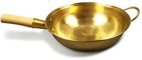 Ren kopparpanna Koppargryta Kinesisk Wok Stekpanna Mässing Stekpanna Kokkärl Matlagning Wok Kopparkokare (Storlek: 34cm) (36cm)