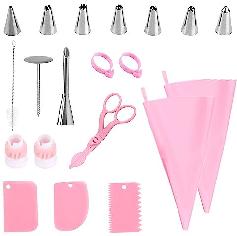 Guowall Douilles Patisserie, Kit Patisserie douilles à pâtisserie, poche à douille patisserie, pour décorer gâteaux et cupcakes (Rose 20pcs)