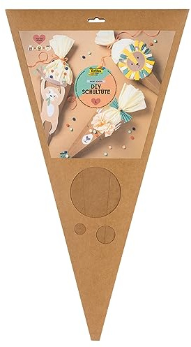 folia 92703 - Schultüte Bastelset SAFARI SCHOOL, Bastelmaterial für eine Zuckertüte, gestaltbar als Lama, Löwe oder Faultier, ca. 68 cm, Mittel
