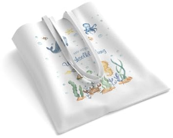 easyprint Tragetasche mit Name personalisieren | Stoffbeutel bedruckt | Unterwasser | Kita Turnbeutel | Farbe wählbar | Jutebeutel | Wechselkleidung | Kindergarten | Schule (Weiß)