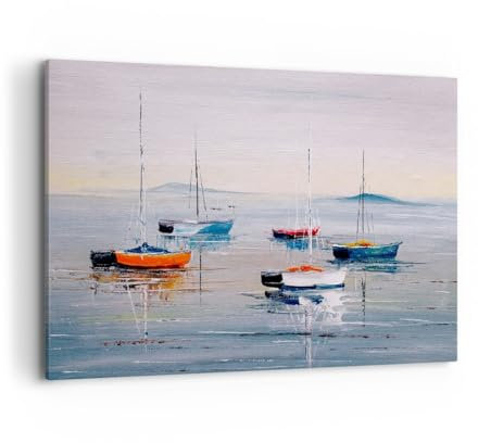 Moderne Impression sur Toile 100x70cm Image Tableau Decoration Murale Nautique Voiliers Bord De Mer Tableaux Decoratifs Muraux Chambre Horizontal Deco Cadre Décoration Salon Art Wall AA100x70-6026