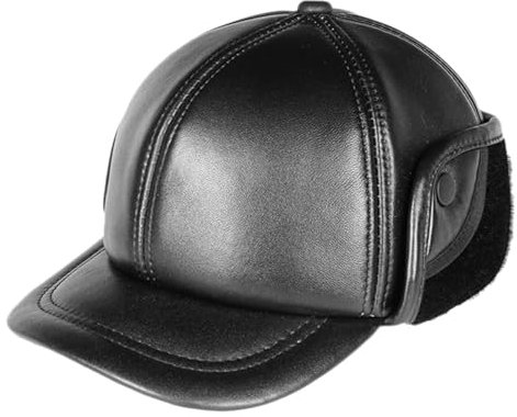 ZMNKH Warme Trappermütze für Herren Leder Bomber Hut Fliegermütze Männer Baseballkappe Herbst Winter Schirmmütze mit Ohrenklappen