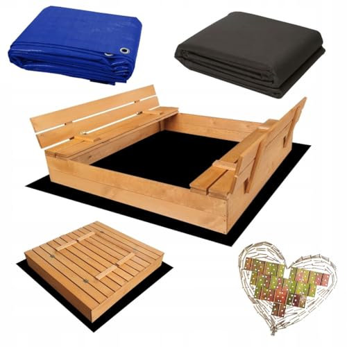 Sandkasten Imprägniert aus Holz Sandbox mit Abdeckung Sitzbänken Deckel Plane Sandkiste