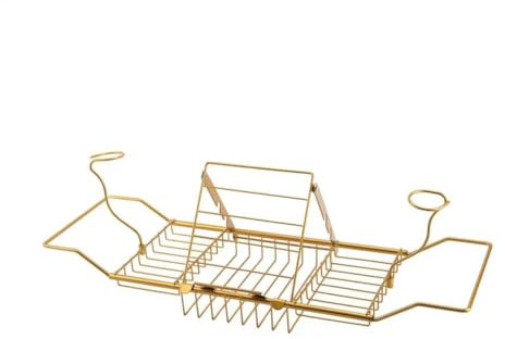 MegLob Mirror Gold/Silver Bathtub Tray Caddy, Metal Bathtub Shelf for Candle/Wine Glass/Tablet, Adjustable Bathtub Accessories & Bathroom Gadgets, Water Resistant Portable Holder,Gold