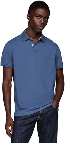 Tommy Hilfiger Uomo Maglietta Polo Maniche Corte Regular Fit con Chiusura con Bottoni, Blu (Aegean Sea), L