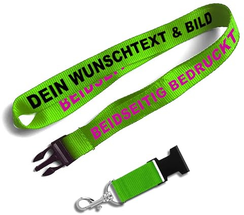 Kiwistar UG - Schlüsselband 25 mm - neongrün - beidseitig bedruckt mit Ihrem eigenen Schriftzug und Foto - individuell personalisiert - Lanyards Geschenkartikel Wunschtext