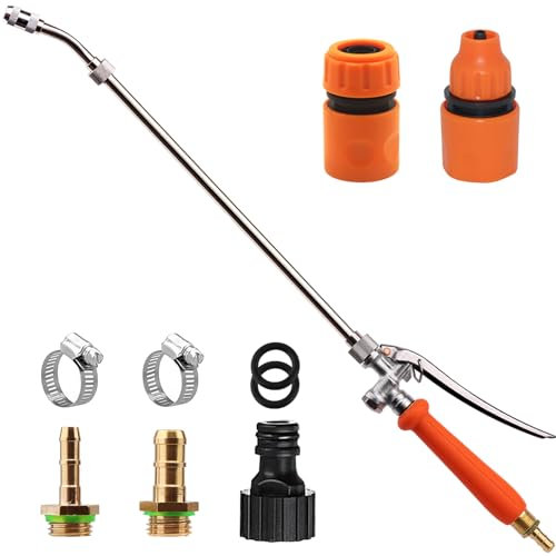 All Metal 72cm Sprayer Wand,Suitable for 1/2 & 3/8 Hose Quick Connectors, 1/4 & 3/8 Brass Barb Sprayer Wand Replacement Built-in Shut Valve Stainless Steel Spray Wand, w/Hose Connector