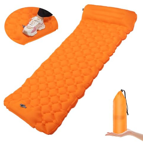 autozen Luftmatratze selbstaufblasend, ultraleichte Isomatte mit integrierter Pumpe Schlafmatte für Outdoor Camping Trekking Zelt, orange