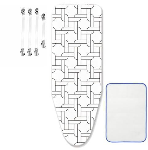 ZJBKX Bügelbrettbezug für Dampfbügelstation, geeignet für Bügelbrett von 30-45 cm x 110-125 cm, mit 4 Spannern, 1 Bügeltuch