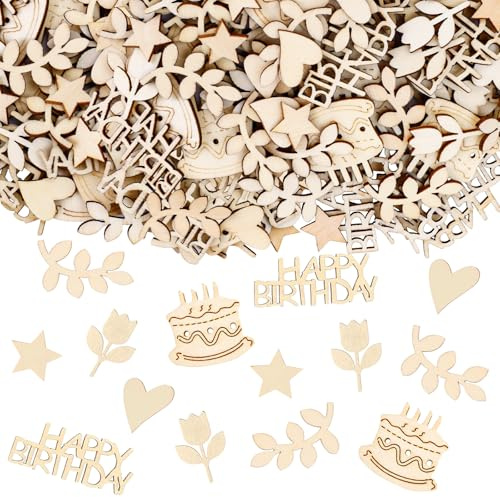 KOBOKO Geburtstag Konfetti aus Holz Happy Birthday - 120 Stück - Tischdeko für Damen und Herren