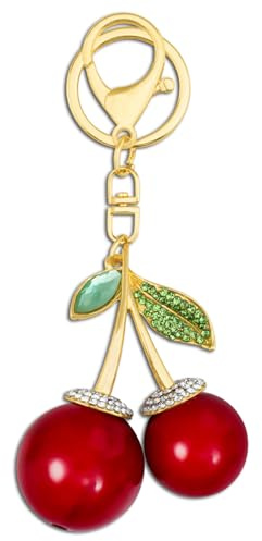 Crizaor Cherry Schlüsselanhänger – Grün Glitzer Kirsch-Taschenanhänger – Damen Accessoir – Glamouröser Harz-Schlüsselanhänger