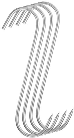 sourcing map 4 ganchos de carne de acero inoxidable de 8 mm, gancho de carnicero para procesamiento de carne, ganchos para ahumar, asar a la parrilla, carne de res, costilla, barbacoa