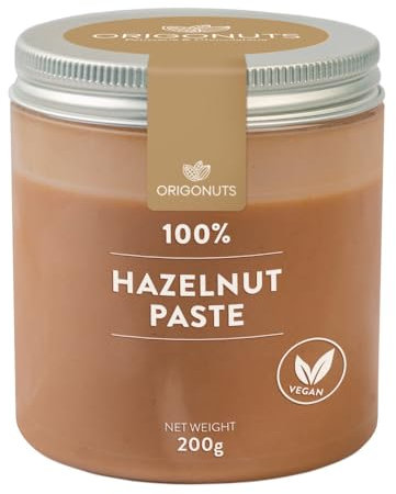 ORIGONUTS - Pasta de avellanas - 100% avellanas sin sal, sin azúcar y sin colorantes - Para tartas, galletas, pasteles, cremas para untar, postres, bombones, repostería - 200g