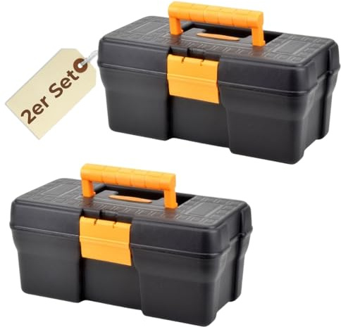 2er Set Werkzeugkoffer leer klein Werkzeugkasten Werkzeugkiste Werkzeugkästen Kunststoff Angel Box Kiste Haushalt Tool Box Set 34 x 18 x 15 cm
