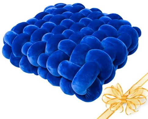 PromCaeruyn Quadratisches Knotenkissen Knoten Handgemachtes Kissen Kuschelkissen Bodenkissen Dekokissen für Büro Wohnzimmer Schlafzimmer Wohnheim Auto(Klein Blue,33 * 33 * 12cm)