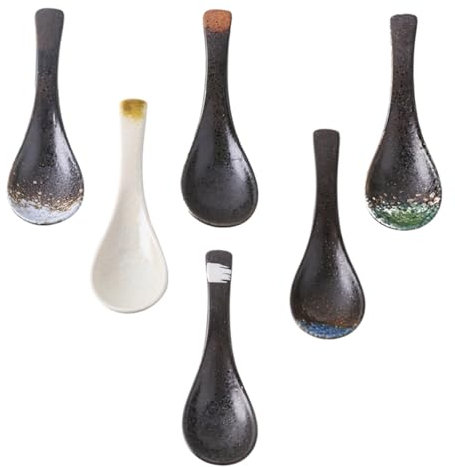 GRIRIW 6pezzi Cucchiai Da Zuppa Giapponesi Ceramica Eleganti Cucchiai Per Servire Zuppe e Porridge Design Unico e Creativo Colori Random Per Uso Quotidiano Cucina