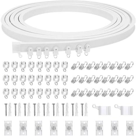 LCUHAVA Vorhangschiene Deckenmontage, 3M Gardinenschiene, Duschvorhang Schiene mit Stummen Rollen, Deckenschiene Gardine, Biegbare Halterung für Wohnmobile Duschecke Erkerfenster RV Raumteiler