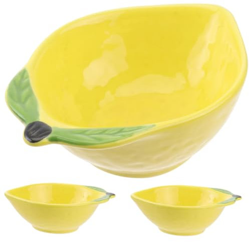 Mobestech 3 Pezzi piatto di ceramica a forma di insalatiera piccolo piccole ciotole per immersione mini nido fruttiera piatti per zuppa Ciotola di salsa in ceramica piatto antipasto Yellow