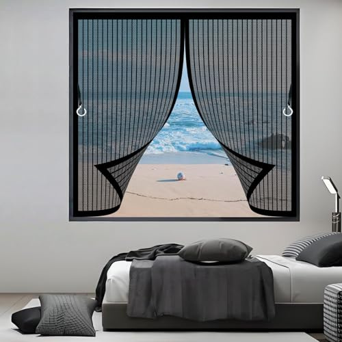 Fliegengitter Balkontür 56 x 210 cm (Anpassbar) Katzenkrallen Sicher, Stärkere Magneten Insektenschutz Vorhang mit Selbstklebendes Klettband für Balkontür Terrassentür, Schwarz