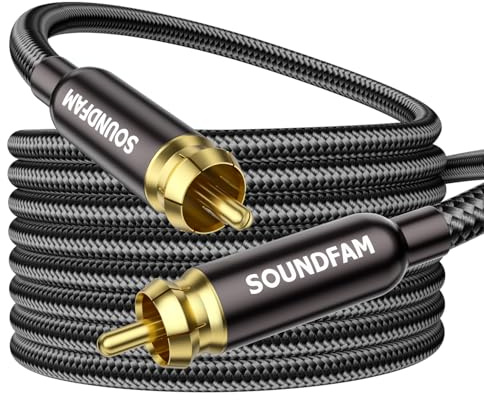 SOUNDFAM RCA Subwoofer Cable 5M, RCA Cable Male to Male [Gold Plated Connector,Cotton Braided Jacket] for Subwoofer,Home Theater,Amplifier,TV,Mixer